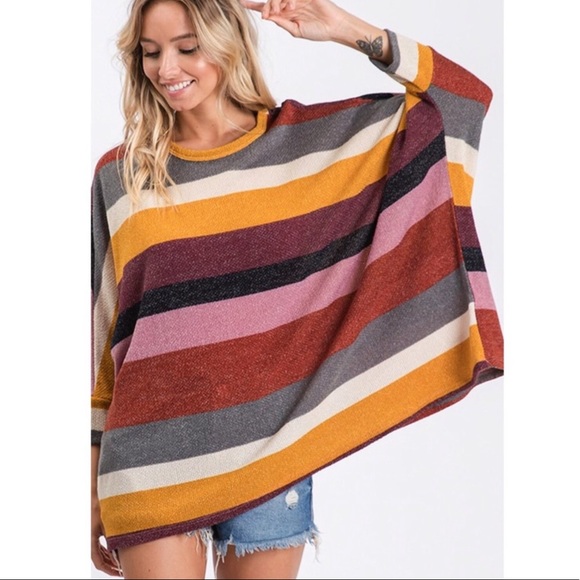 MULTI STRIPE OVERSIZED  SOFT TUNIC TOP - Picture 5 of 6